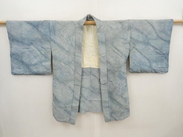 Photo7: 6518T07z560 Vintage Japanese Kimono Silk SHIBORI HAORI  Dull sea blue (7)