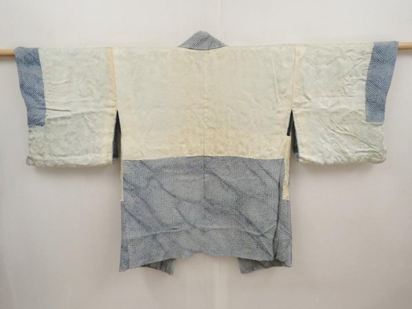 Photo8: 6518T07z560 Vintage Japanese Kimono Silk SHIBORI HAORI  Dull sea blue (8)