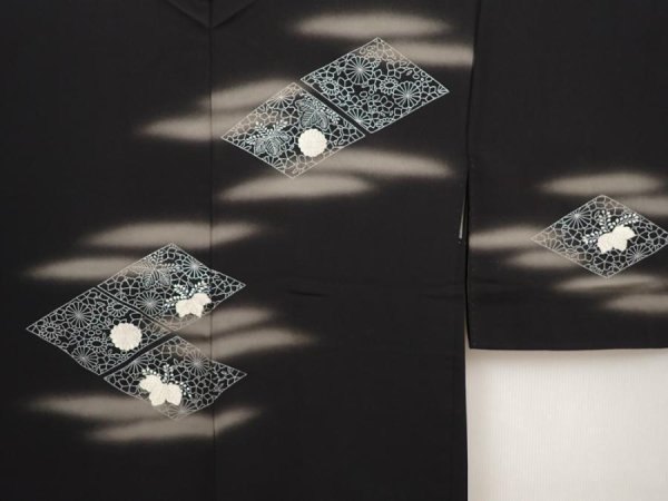 Photo3: 6518T08z550 Vintage Japanese Kimono Silk HAORI Flowers Black (3)