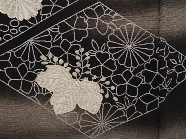 Photo4: 6518T08z550 Vintage Japanese Kimono Silk HAORI Flowers Black (4)
