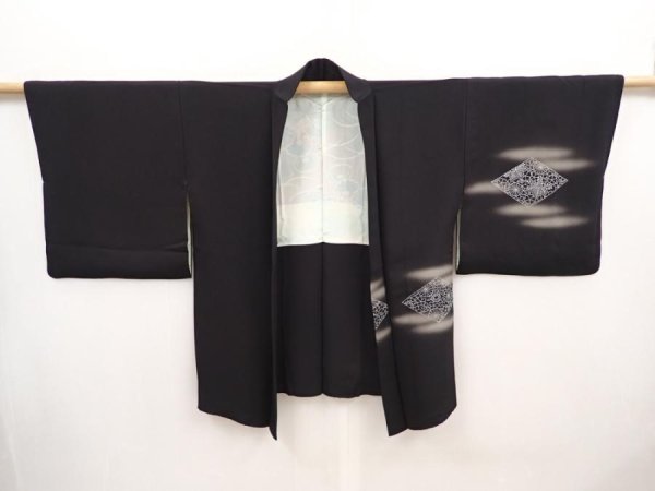 Photo5: 6518T08z550 Vintage Japanese Kimono Silk HAORI Flowers Black (5)
