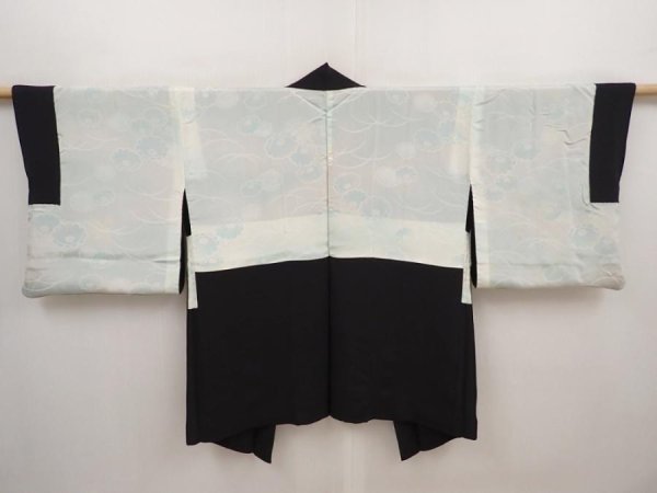 Photo6: 6518T08z550 Vintage Japanese Kimono Silk HAORI Flowers Black (6)