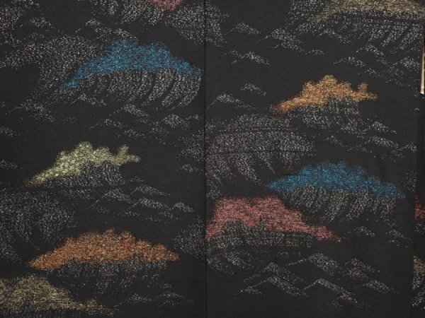 Photo3: 6518T09z620 Vintage Japanese Kimono Silk HAORI Wave Black (3)