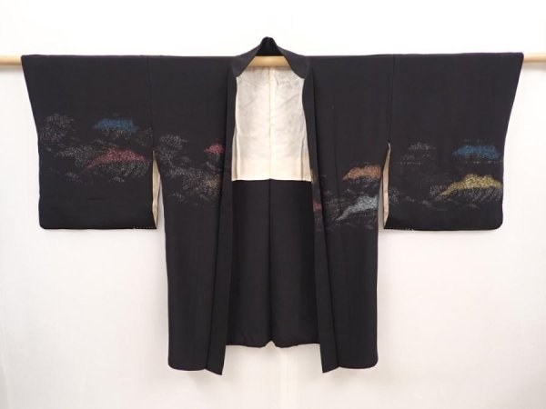 Photo6: 6518T09z620 Vintage Japanese Kimono Silk HAORI Wave Black (6)