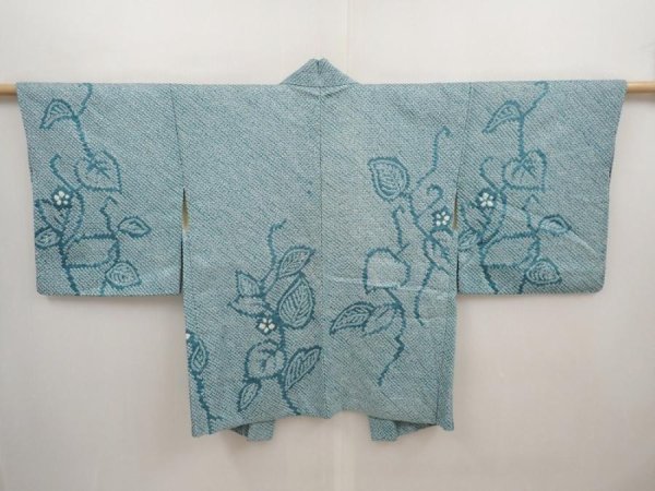 Photo1: 6518T10z490 Vintage Japanese Kimono Silk SHIBORI HAORI Flower Water blue (1)
