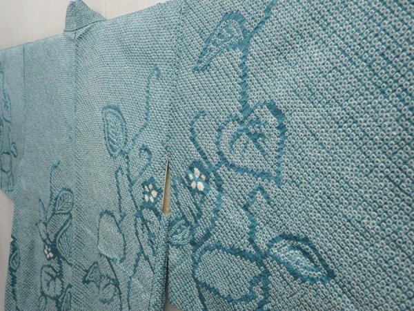 Photo2: 6518T10z490 Vintage Japanese Kimono Silk SHIBORI HAORI Flower Water blue (2)