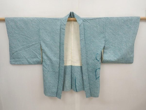 Photo5: 6518T10z490 Vintage Japanese Kimono Silk SHIBORI HAORI Flower Water blue (5)