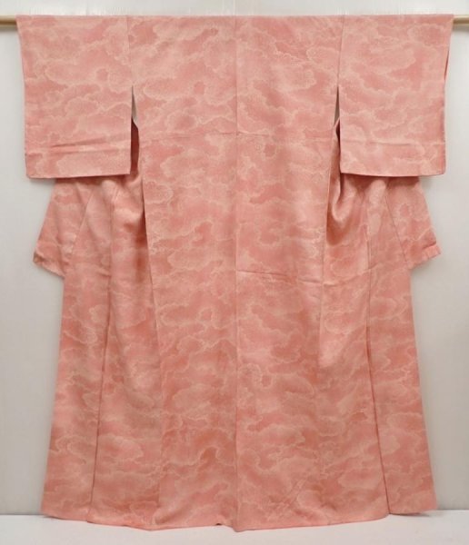 Photo1: 6518T11z850 Vintage Japanese Kimono Silk KOMON Cloud Coral pink (1)