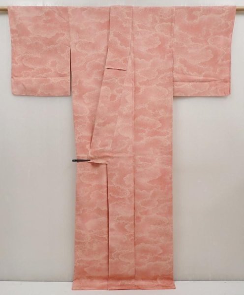 Photo8: 6518T11z850 Vintage Japanese Kimono Silk KOMON Cloud Coral pink (8)