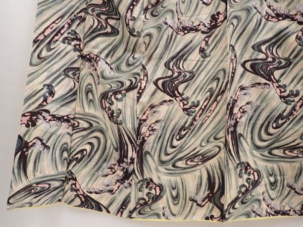 Photo4: 6518T12z680 Vintage Japanese Kimono Silk KOMON Wave Sand beige (4)