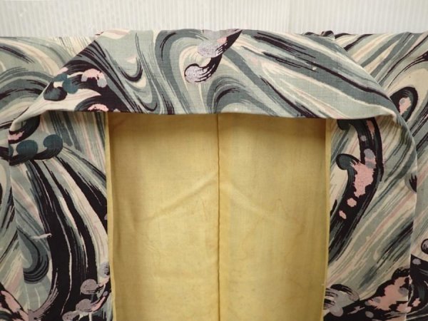 Photo7: 6518T12z680 Vintage Japanese Kimono Silk KOMON Wave Sand beige (7)