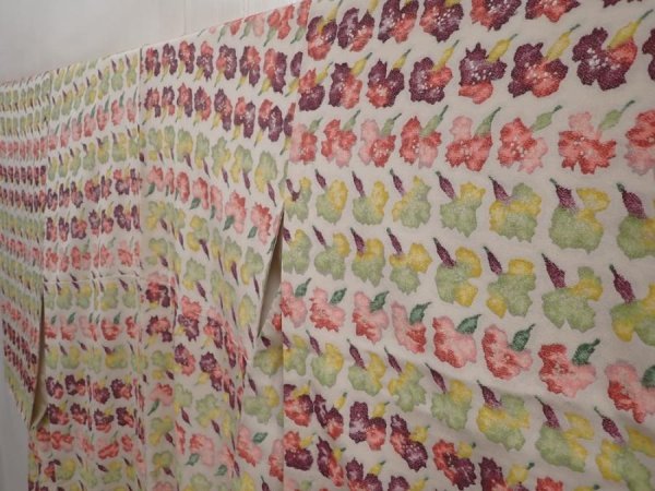 Photo2: 6518T13z940 Vintage Japanese Kimono Silk KOMON Flower Sand beige (2)
