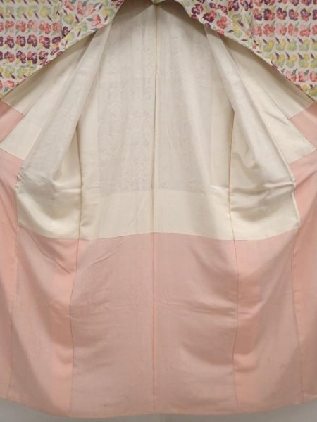 Photo10: 6518T13z940 Vintage Japanese Kimono Silk KOMON Flower Sand beige (10)