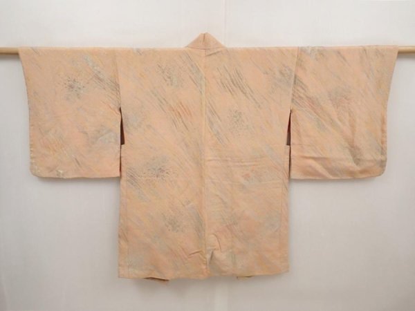 Photo1: 6519T01z750 Vintage Japanese Kimono Silk HAORI  Cream-Orange (1)