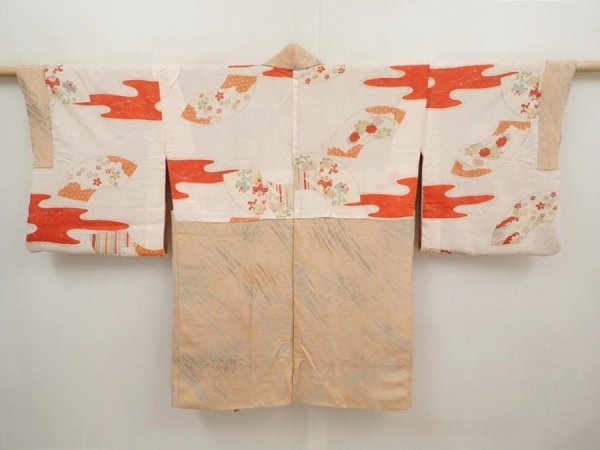 Photo7: 6519T01z750 Vintage Japanese Kimono Silk HAORI  Cream-Orange (7)