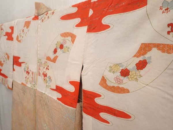 Photo8: 6519T01z750 Vintage Japanese Kimono Silk HAORI  Cream-Orange (8)