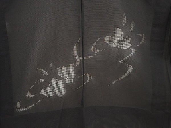 Photo3: 6519T02z320 Vintage Japanese Kimono Silk See through HAORI Flower Black (3)