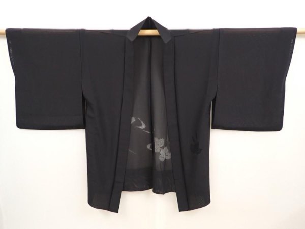 Photo5: 6519T02z320 Vintage Japanese Kimono Silk See through HAORI Flower Black (5)