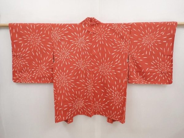 Photo1: 6519T03z440 Vintage Japanese Kimono Silk HAORI Fireworks Red-Brown (1)