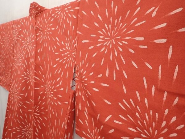 Photo2: 6519T03z440 Vintage Japanese Kimono Silk HAORI Fireworks Red-Brown (2)
