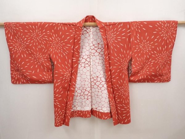 Photo5: 6519T03z440 Vintage Japanese Kimono Silk HAORI Fireworks Red-Brown (5)