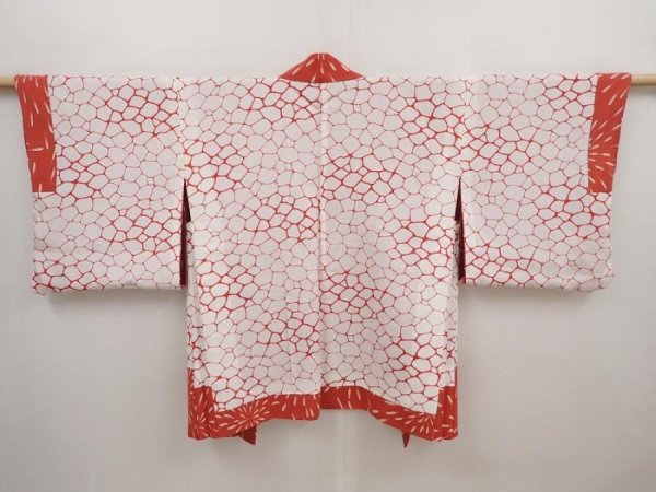 Photo7: 6519T03z440 Vintage Japanese Kimono Silk HAORI Fireworks Red-Brown (7)