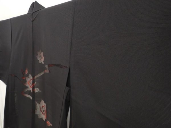 Photo2: 6519T04z280 Vintage Japanese Kimono Silk See through HAORI Rose Black (2)