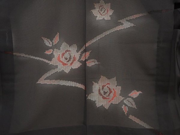 Photo3: 6519T04z280 Vintage Japanese Kimono Silk See through HAORI Rose Black (3)