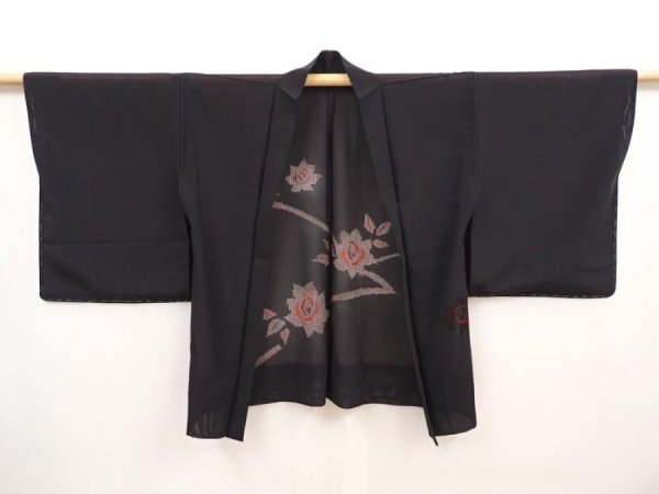 Photo5: 6519T04z280 Vintage Japanese Kimono Silk See through HAORI Rose Black (5)