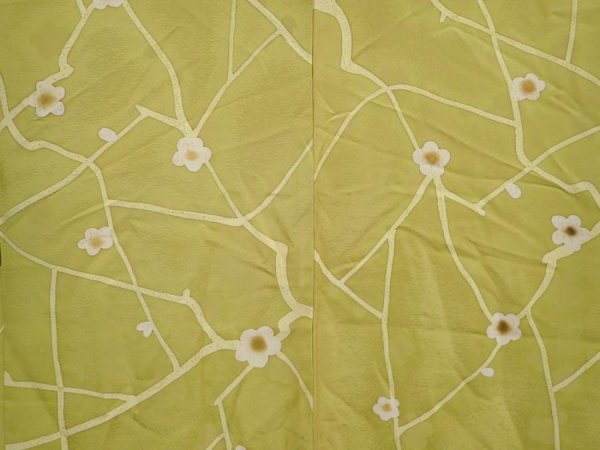 Photo3: 6519T06z560 Vintage Japanese Kimono Silk HAORI Plum blossom Lime green (3)