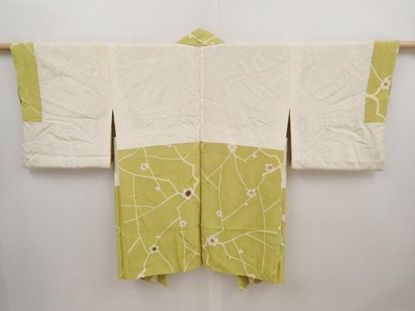 Photo6: 6519T06z560 Vintage Japanese Kimono Silk HAORI Plum blossom Lime green (6)