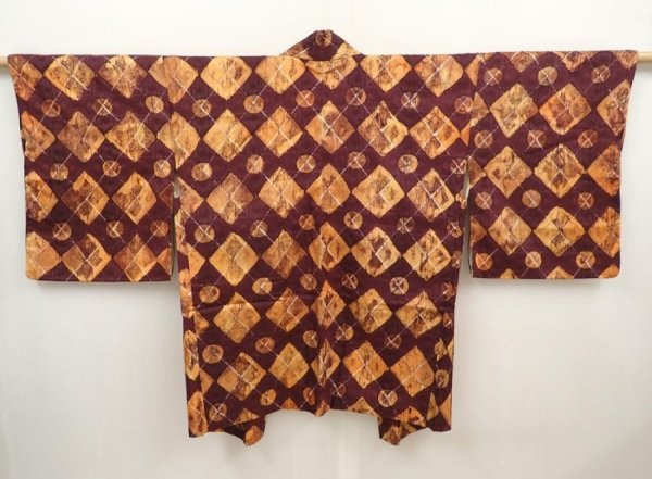 Photo1: 6519T07z590 Vintage Japanese Kimono Silk HAORI  Purple-Brown (1)