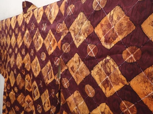 Photo2: 6519T07z590 Vintage Japanese Kimono Silk HAORI  Purple-Brown (2)
