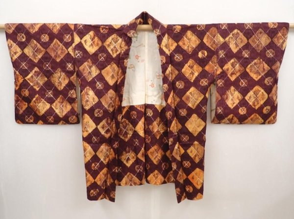 Photo5: 6519T07z590 Vintage Japanese Kimono Silk HAORI  Purple-Brown (5)