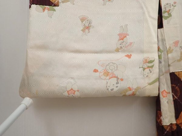 Photo8: 6519T07z590 Vintage Japanese Kimono Silk HAORI  Purple-Brown (8)