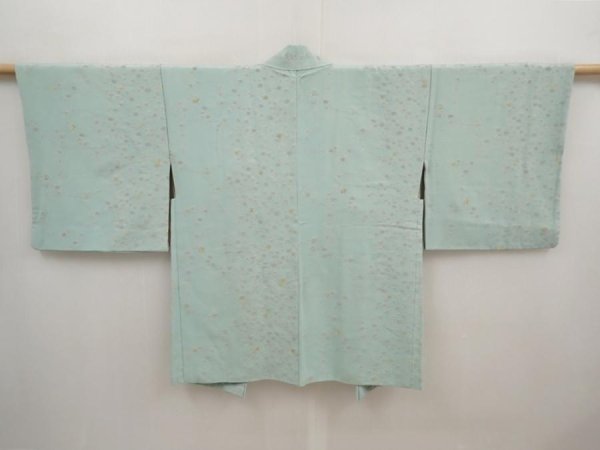 Photo1: 6519T08z840 Vintage Japanese Kimono Silk HAORI Plum blossom Light blue (1)