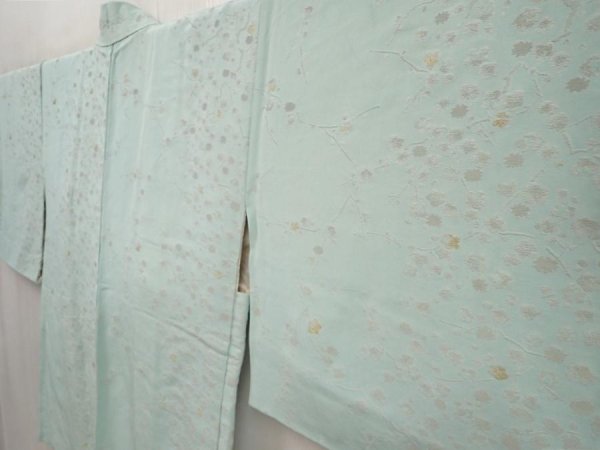Photo2: 6519T08z840 Vintage Japanese Kimono Silk HAORI Plum blossom Light blue (2)