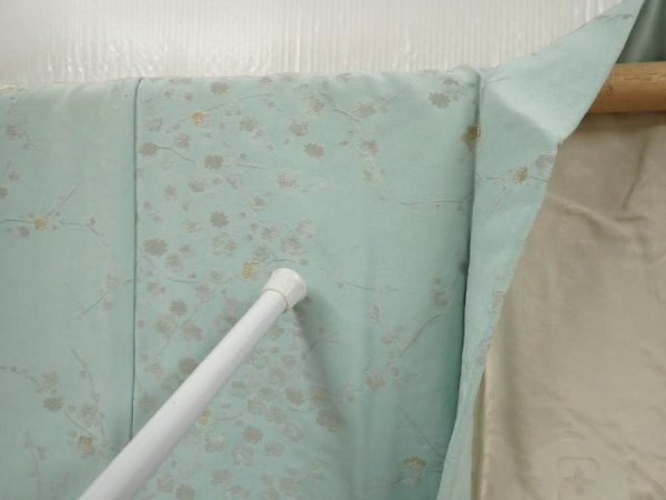 Photo6: 6519T08z840 Vintage Japanese Kimono Silk HAORI Plum blossom Light blue (6)