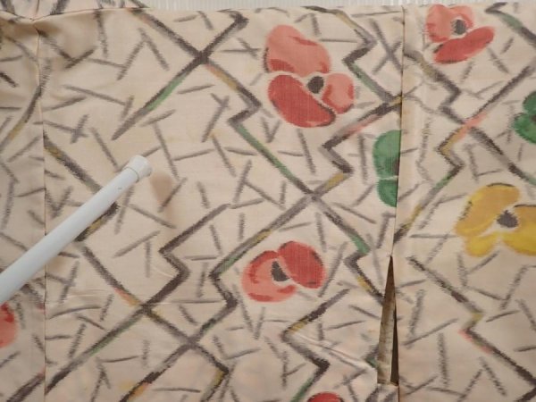 Photo5: 6519T09z470 Vintage Japanese Kimono Silk MEISEN HAORI Flower Light peach (5)