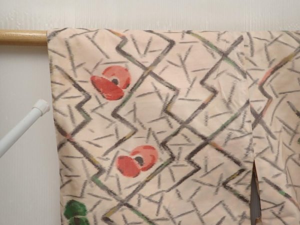 Photo8: 6519T09z470 Vintage Japanese Kimono Silk MEISEN HAORI Flower Light peach (8)