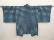 Photo1: 6519T10z550 Vintage Japanese Kimono Silk HAORI Flowers Dark cyan blue (1)