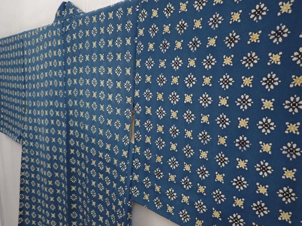 Photo2: 6519T10z550 Vintage Japanese Kimono Silk HAORI Flowers Dark cyan blue (2)
