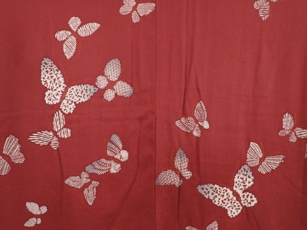 Photo3: 6519T11z420 Vintage Japanese Kimono Silk HAORI Butterfly Wine red (3)