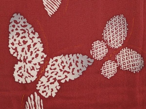 Photo4: 6519T11z420 Vintage Japanese Kimono Silk HAORI Butterfly Wine red (4)