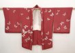 Photo5: 6519T11z420 Vintage Japanese Kimono Silk HAORI Butterfly Wine red (5)