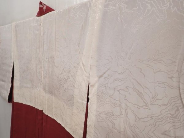 Photo7: 6519T11z420 Vintage Japanese Kimono Silk HAORI Butterfly Wine red (7)