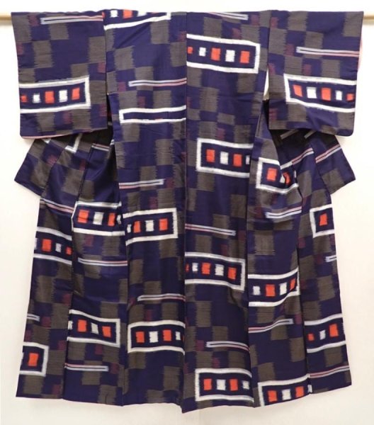 Photo1: 6519T12z570 Vintage Japanese Kimono Silk MEISEN KOMON  Dark navy (1)