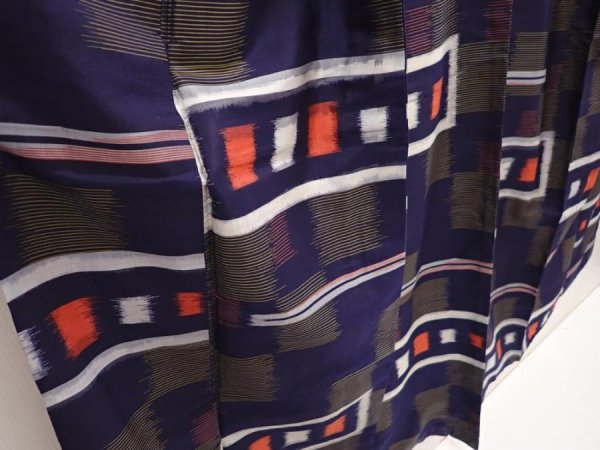 Photo3: 6519T12z570 Vintage Japanese Kimono Silk MEISEN KOMON  Dark navy (3)