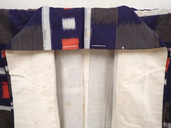 Photo7: 6519T12z570 Vintage Japanese Kimono Silk MEISEN KOMON  Dark navy (7)