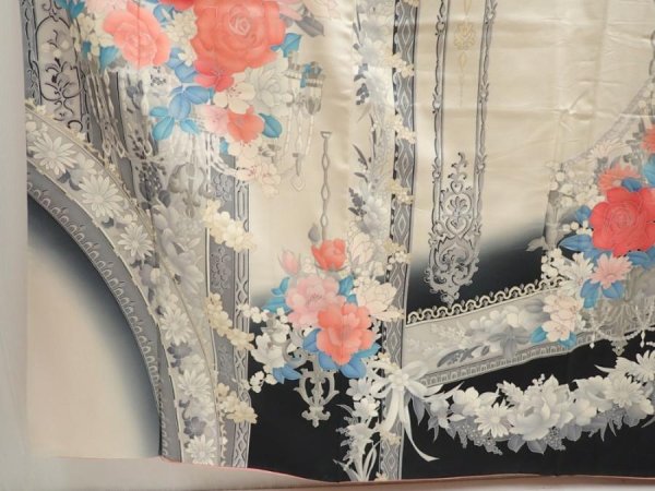 Photo6: 6519T13z960 Vintage Japanese Kimono Silk TSUKESAGE Flowers Off-white (6)